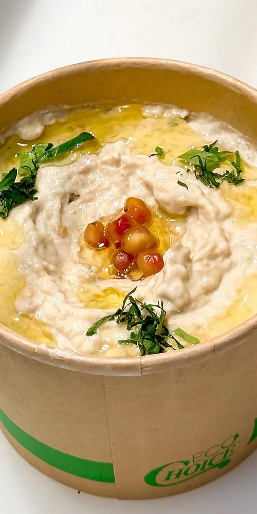 The Baba Ghanoush Bowl - Homemade smoked eggplant, extra virgin olive oil, pomegranate & fresh parsl