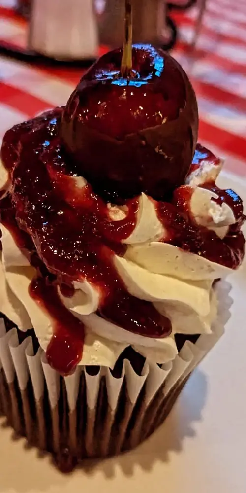 Didn't want to bury the lead, so the dessert special is on top! Black Forrest cupcake with buttercre