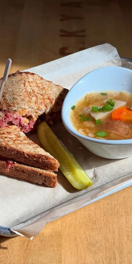 Today’s lunch special: Shawn’s Corned Beef Sammy Au Jus!
Corned beef & Swiss on toasted wheat with