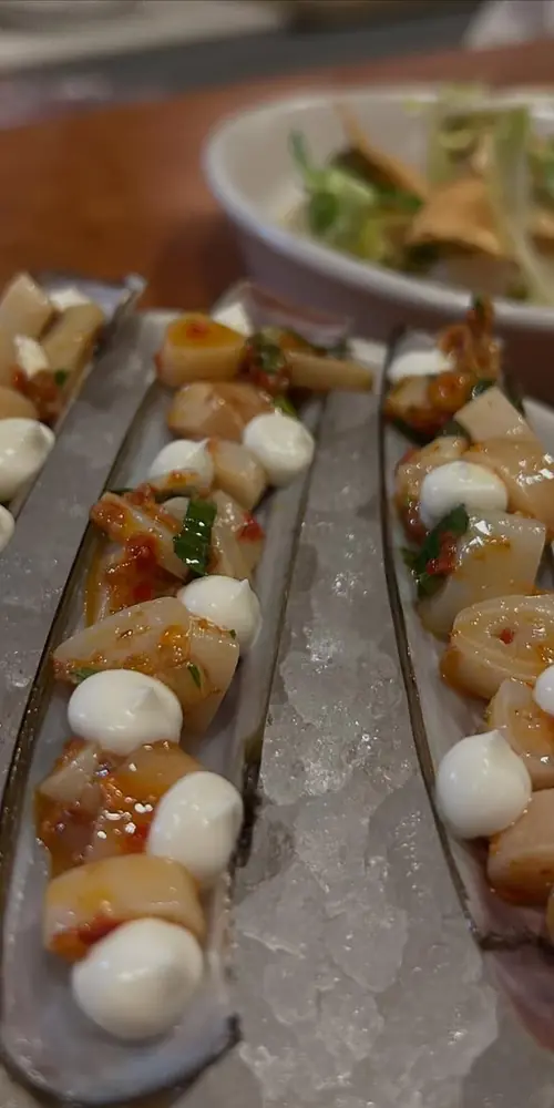 Razor clams, ‘nduja, creme fraiche.