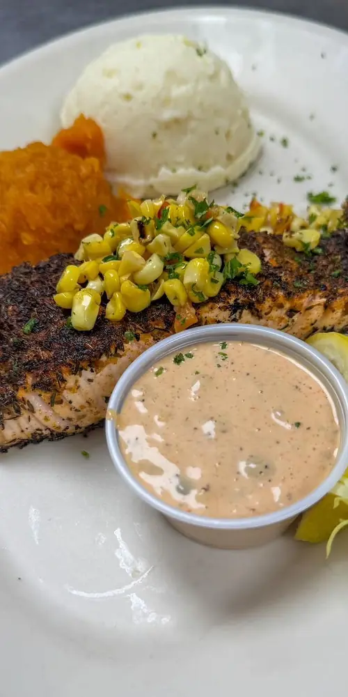 Fish night here at Rosie’s!
Chef Jim has prepared a Blackened Salmon with a Creole Remoulade sauce a