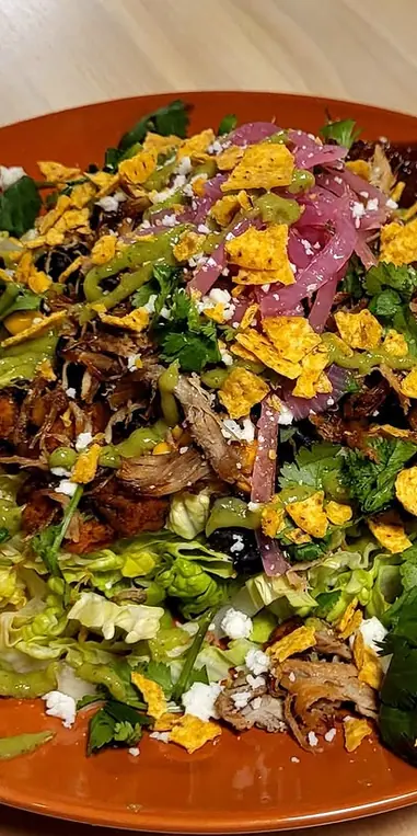 Taco Salad special this weekend (March 27-29)! Crisp romaine lettuce, roasted spicy sweet potatoes,
