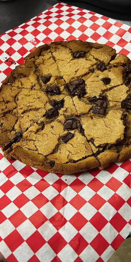 New Dessert! Warm 8” chocolate chip cookie! $6.99 plus tax while supplies last! #3brospizzavt #damn