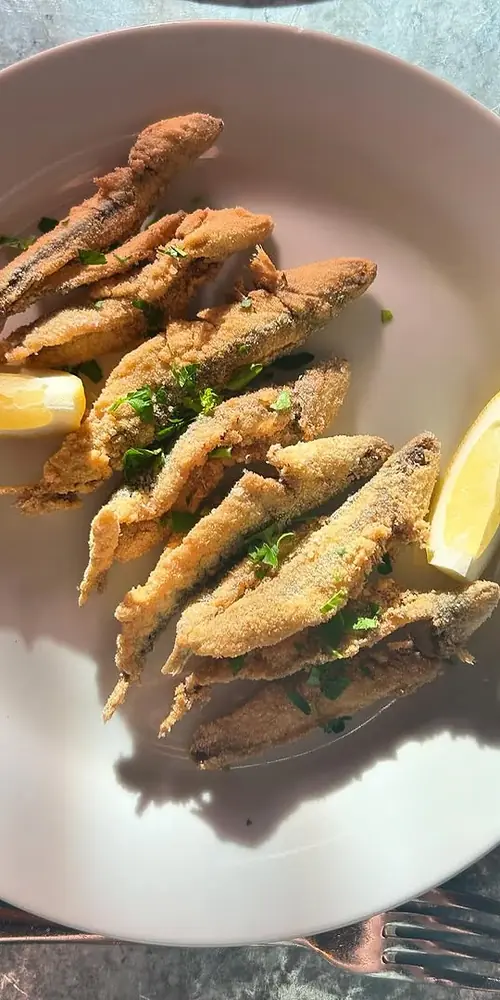 Crispy Fried Portuguese Anchovies 🐟
Lightly dredged in semolina flour
Served with pomodoro and lemon