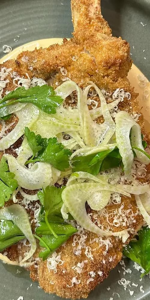 Some behind the scenes creation for this week’s special- a veal rib chop Milanese with tonnato, parm